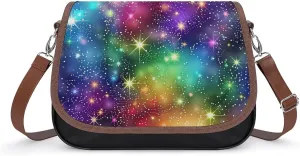 Bright Colorful Abstract Galaxy Universe Messenger Bag for Women PU Leather Crossbody Bags Shoulder Handbags Purse