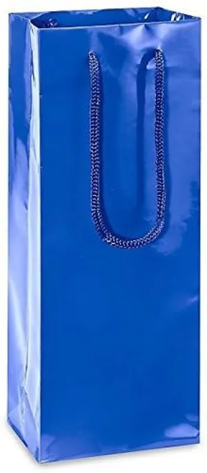 Brilliant Bag Co - 10 pack - High Gloss Wine Bags - 5" x 3 1/2" x 13 1/4" - Gift and Party Bag with handles for Wine, Hard liquor and Champagne Bottles (Blue)