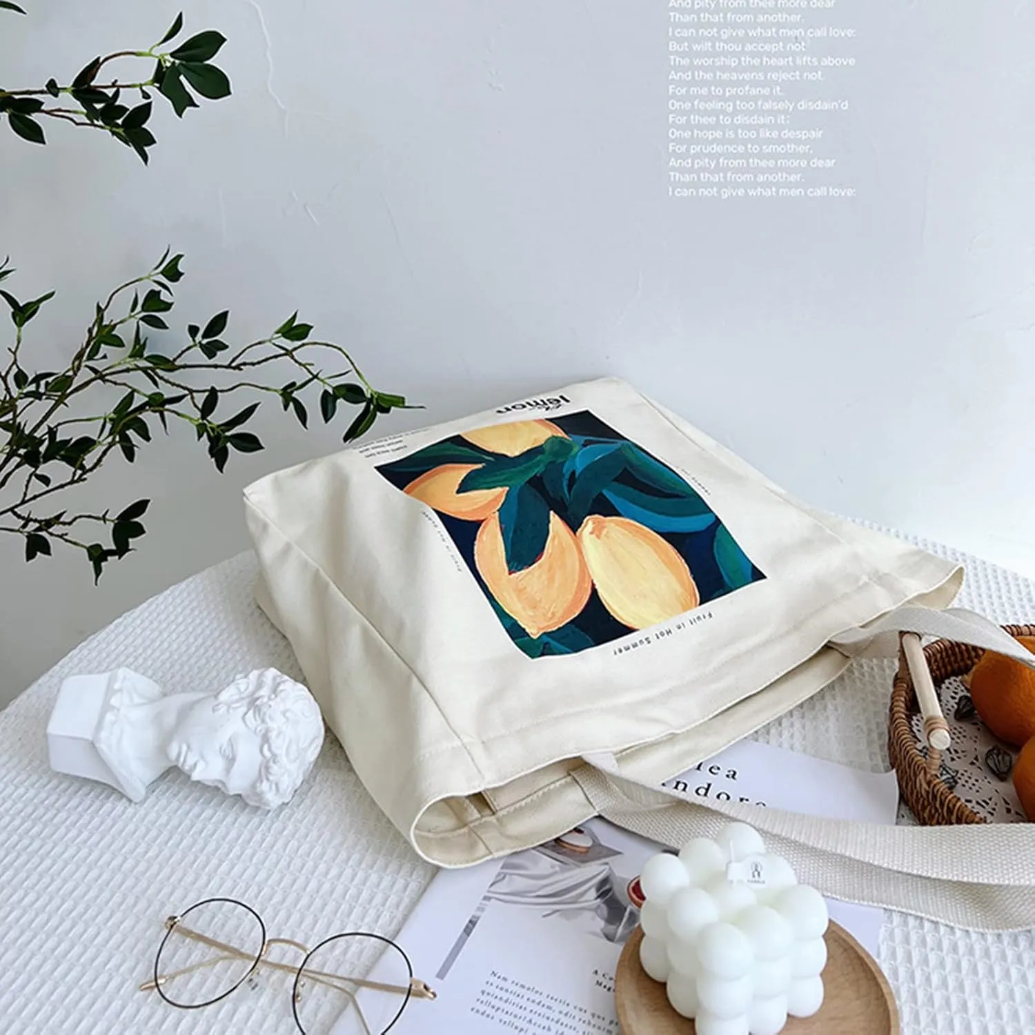 BROADREAM Canvas Tote Bag Aesthetic Shoulder Bag with Zippers and Interior Pocket