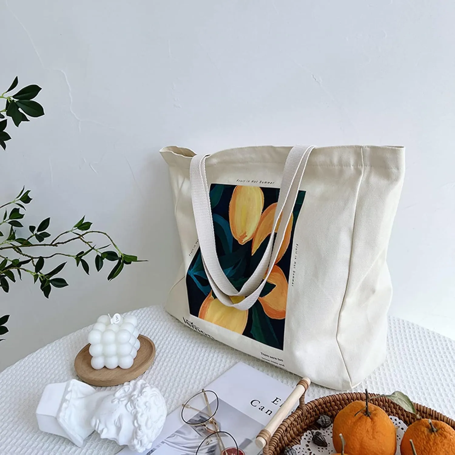 BROADREAM Canvas Tote Bag Aesthetic Shoulder Bag with Zippers and Interior Pocket
