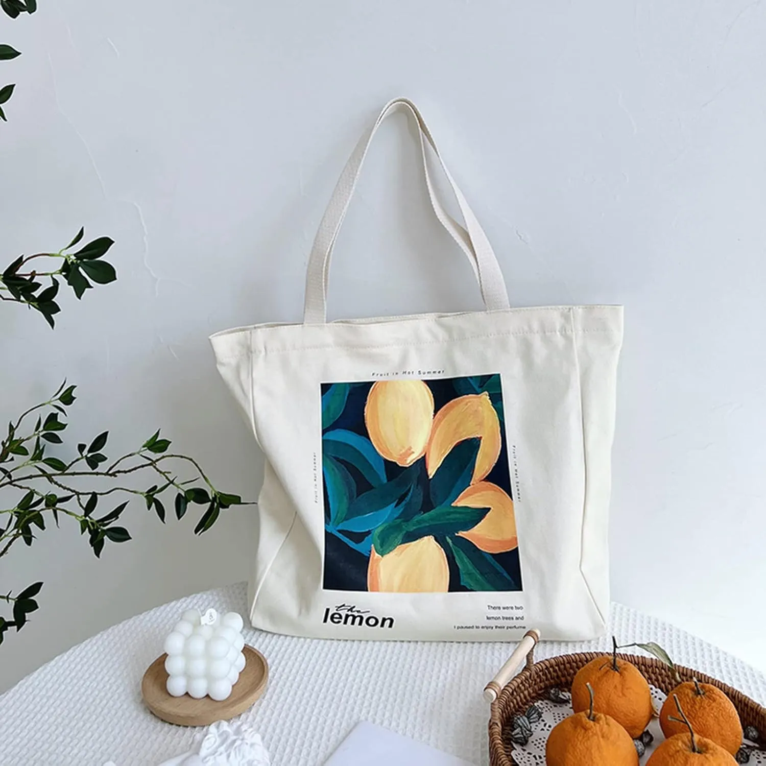 BROADREAM Canvas Tote Bag Aesthetic Shoulder Bag with Zippers and Interior Pocket