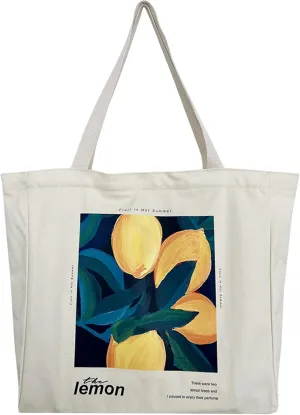 BROADREAM Canvas Tote Bag Aesthetic Shoulder Bag with Zippers and Interior Pocket