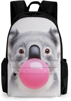 Bubble Gum Cute Funny Koala Daypack Backpack Polyester Anti-Theft Multipurpose Bookbag Big Capacity Travel Hiking & Camping Rucksack With Smooth Zippers