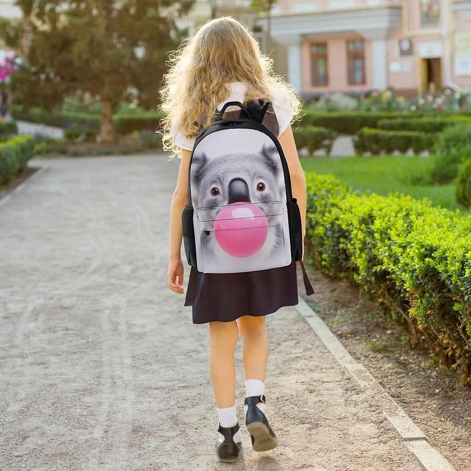 Bubble Gum Cute Funny Koala Daypack Backpack Polyester Anti-Theft Multipurpose Bookbag Big Capacity Travel Hiking & Camping Rucksack With Smooth Zippers