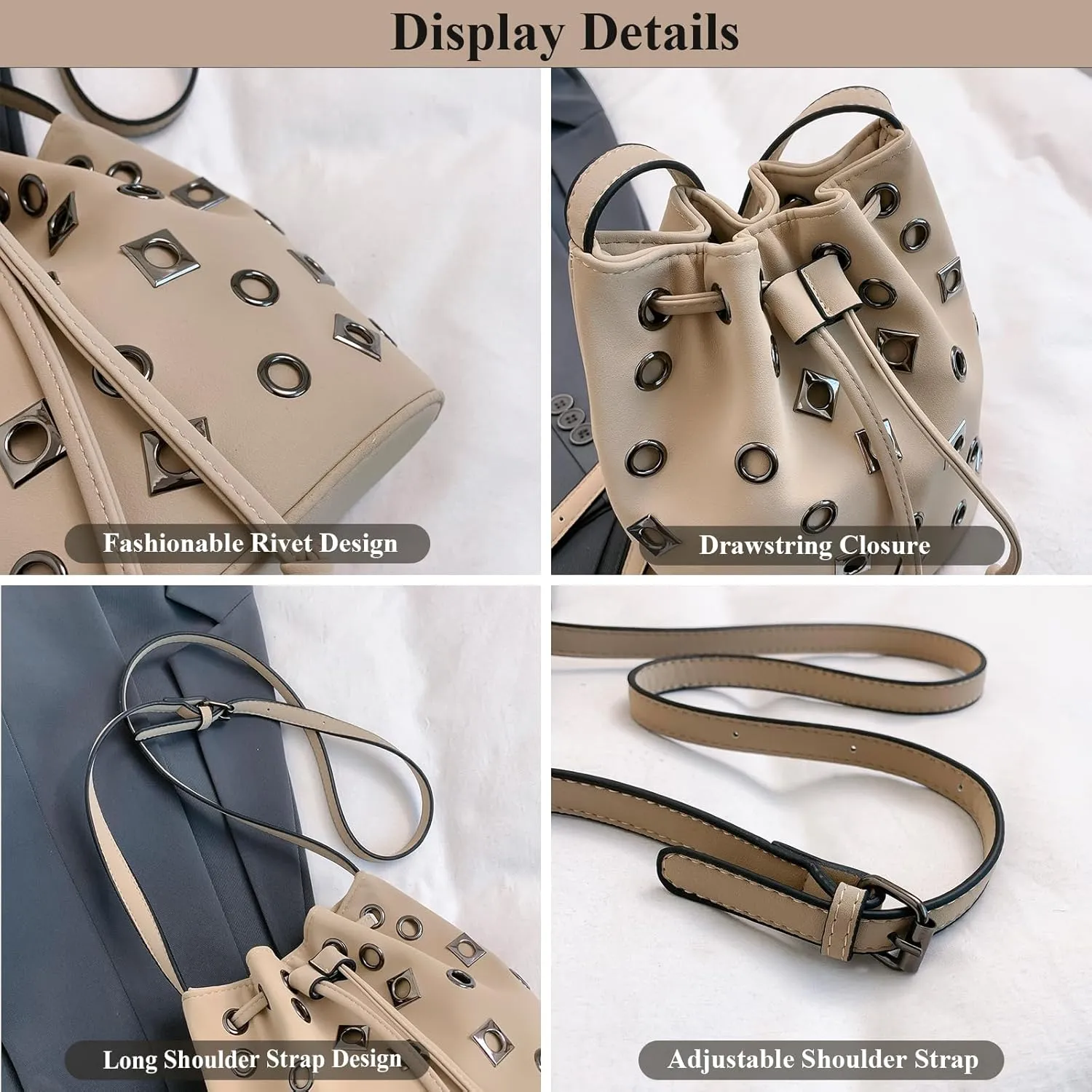 Bucket Bags for Women, Studded Purse Mini Leather Hobo Bag Y2K Trendy Studded Crossbody Bucket Handbags
