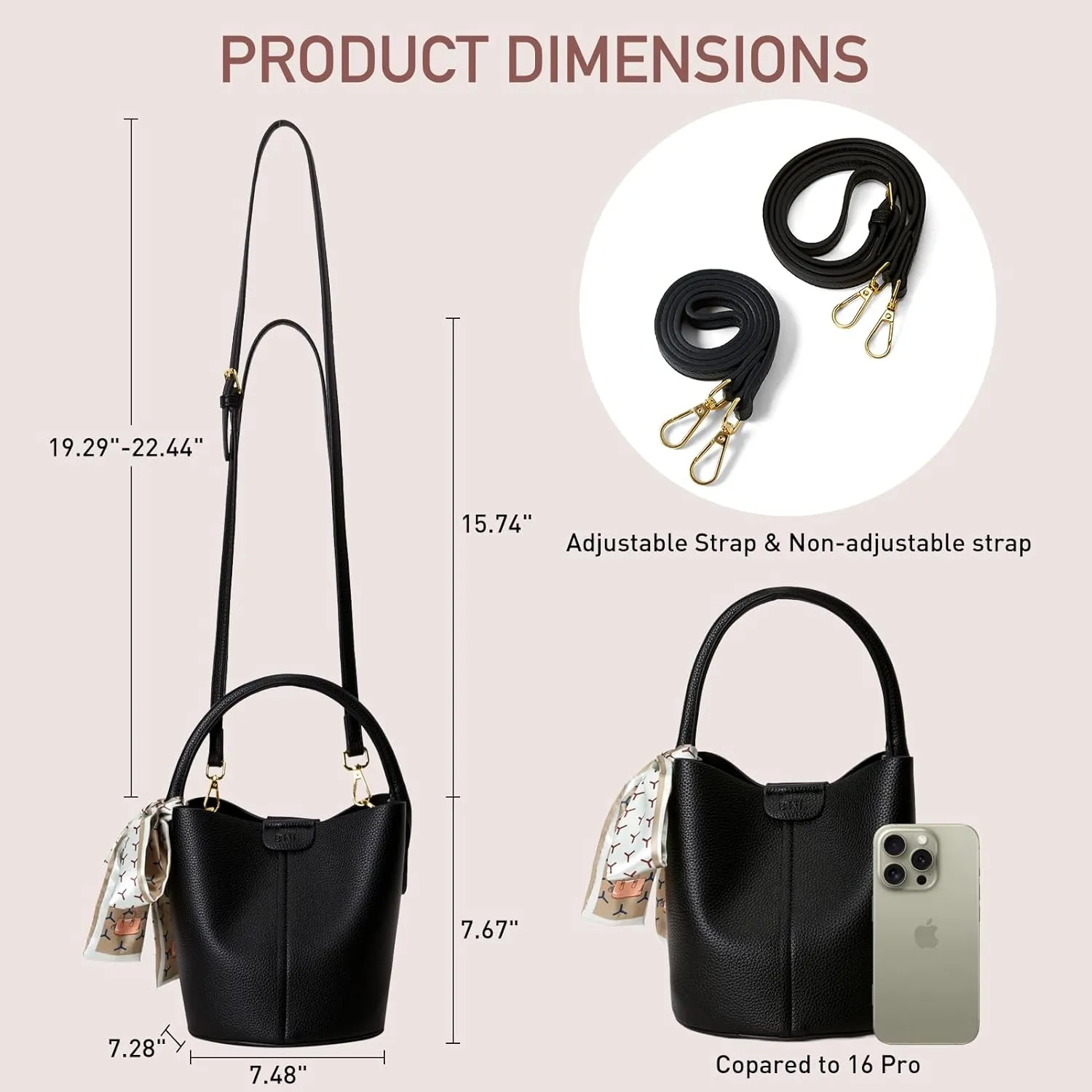 Bucket Bags for Women, Vegan Leather SMALL Crossbody Bags, Trendy Top-handle purses with 2 Removable Shoulder Straps