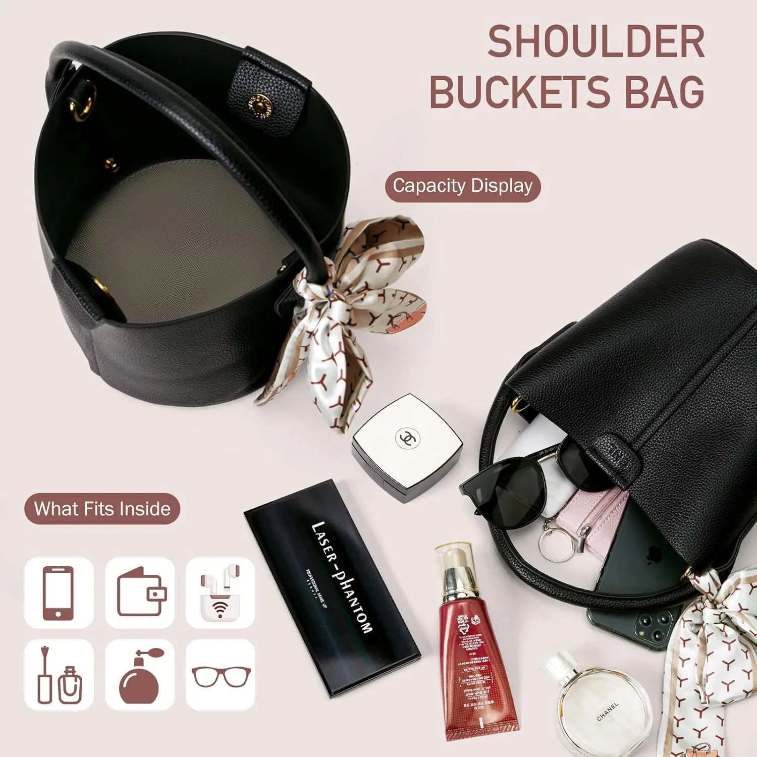 Bucket Bags for Women, Vegan Leather SMALL Crossbody Bags, Trendy Top-handle purses with 2 Removable Shoulder Straps