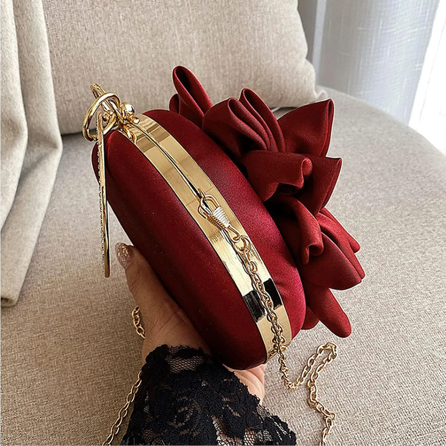 Buddy Women Rose Shaped Clutch Soft Satin Wristlet Handbag Wedding Party Purse
