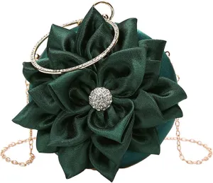 Buddy Women Rose Shaped Clutch Soft Satin Wristlet Handbag Wedding Party Purse