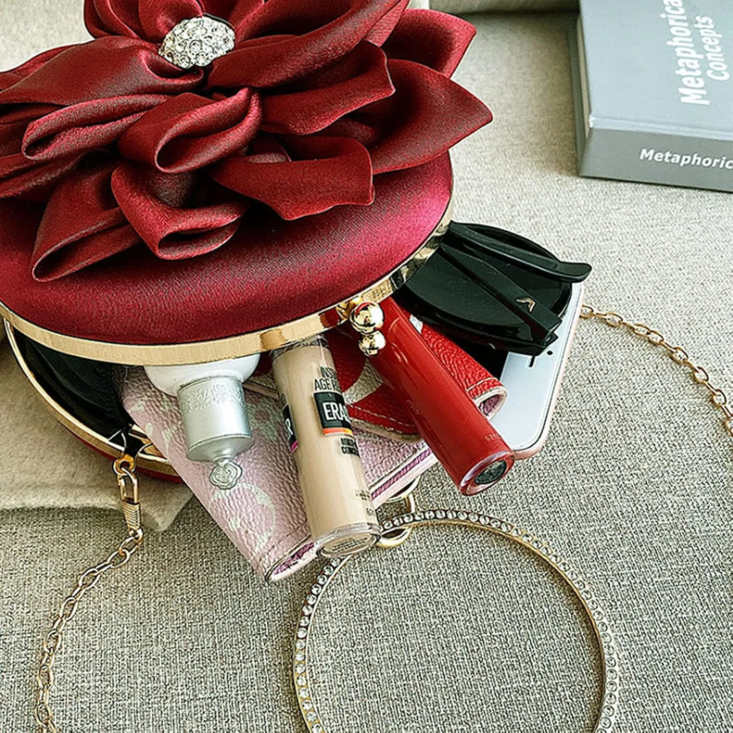 Buddy Women Rose Shaped Clutch Soft Satin Wristlet Handbag Wedding Party Purse