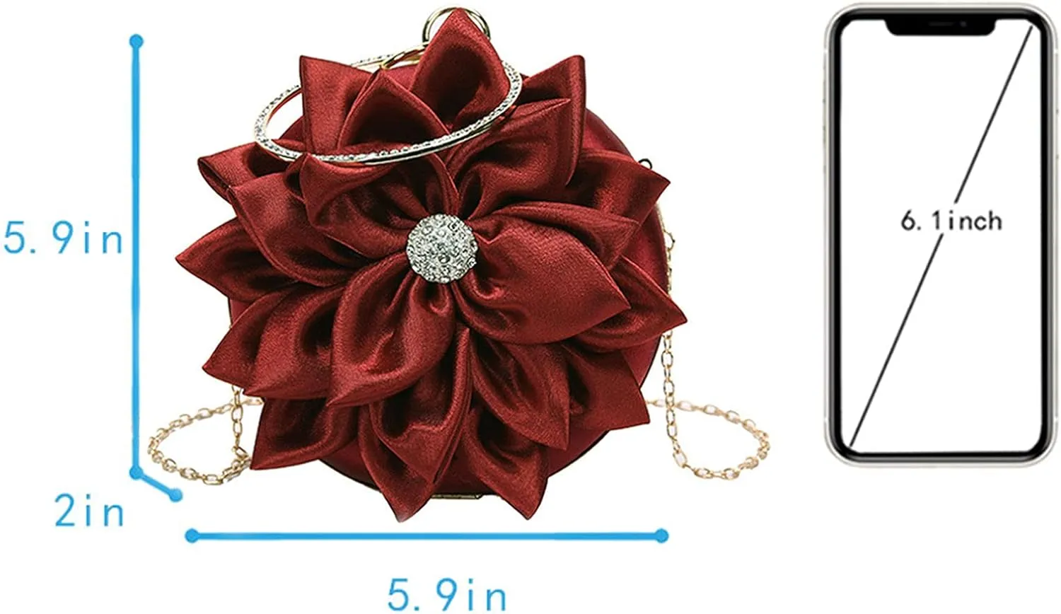 Buddy Women Rose Shaped Clutch Soft Satin Wristlet Handbag Wedding Party Purse