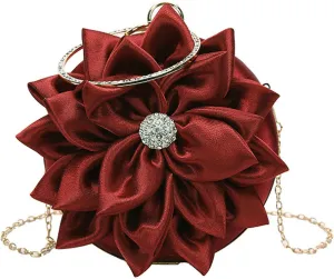 Buddy Women Rose Shaped Clutch Soft Satin Wristlet Handbag Wedding Party Purse