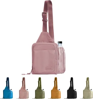 BUNSO Everyday Small Crossbody Bags for Women, Water-Resistant Sling Bag for Men with Waterbottle Holder, 7” x 2.5” x 9”