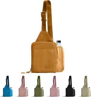 BUNSO Everyday Small Crossbody Bags for Women, Water-Resistant Sling Bag for Men with Waterbottle Holder, 7” x 2.5” x 9”