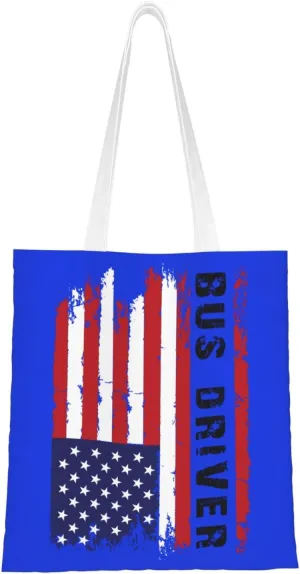 Bus Driver Tote Bag for Women Canvas Shopping Bags Reusable Large Capacity Casual Shoulder Handbags Grocery Bags DIY Gift Bags