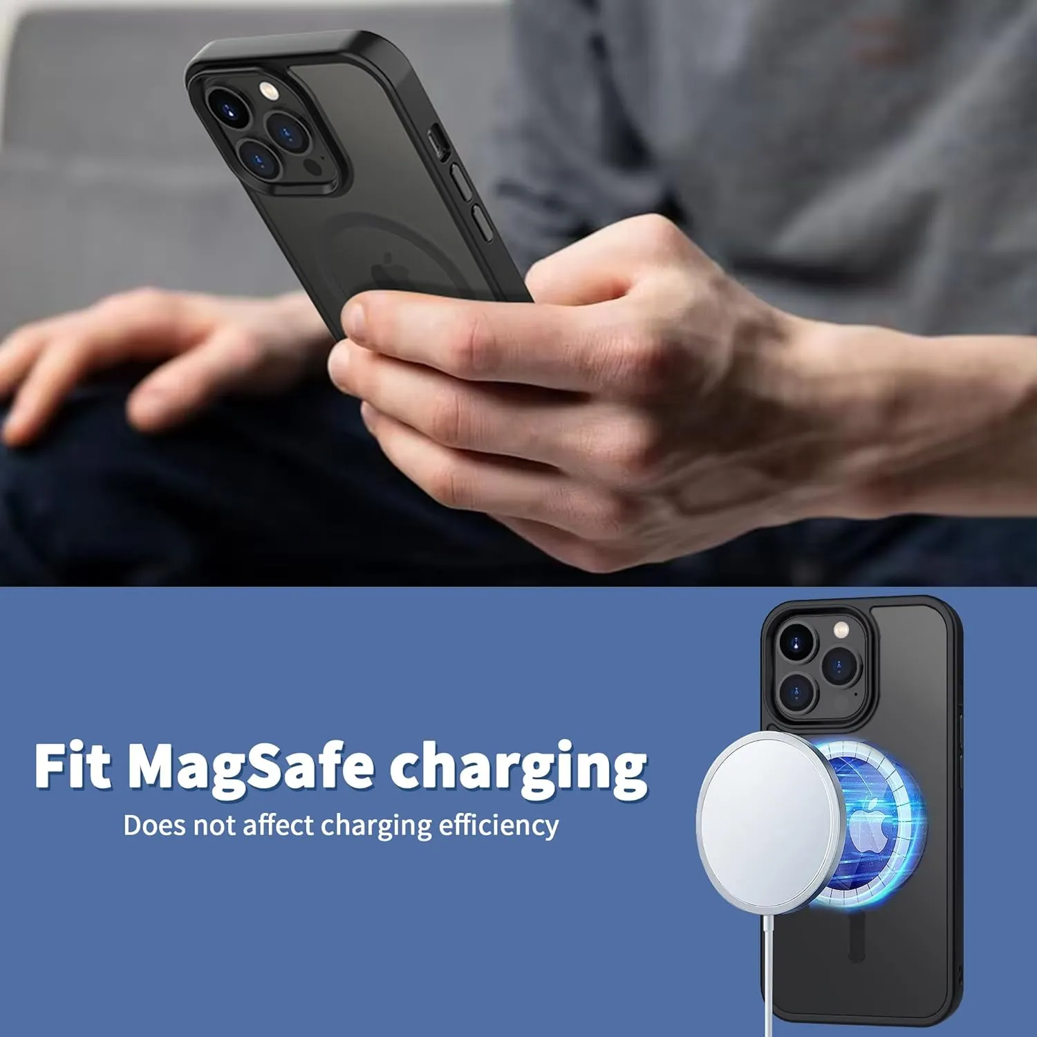 CACOE Magnetic Case for iPhone 13 Pro 6.1 inch-Compatible with MagSafe & Magnetic Car Phone Mount,Anti-Fingerprint TPU Thin Phone Cases Cover Protective Shockproof (Matte Black)