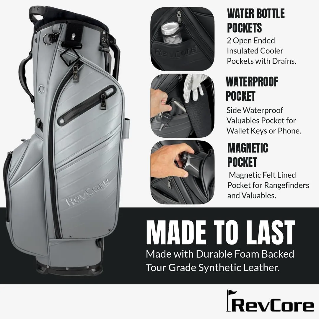 CaddyDaddy RevCore Hybrid Luxury Golf Stand Bag, Tour Grade Synthetic Leather, 14 Way or 6 Way Dividers, 2 Cooler Pockets, Magnetic Felt-Lined Pocket
