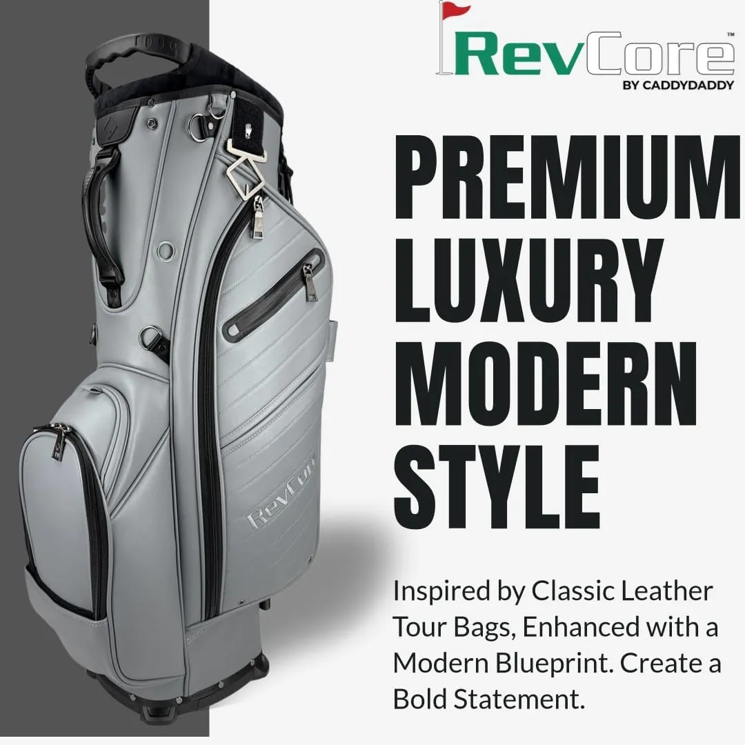 CaddyDaddy RevCore Hybrid Luxury Golf Stand Bag, Tour Grade Synthetic Leather, 14 Way or 6 Way Dividers, 2 Cooler Pockets, Magnetic Felt-Lined Pocket