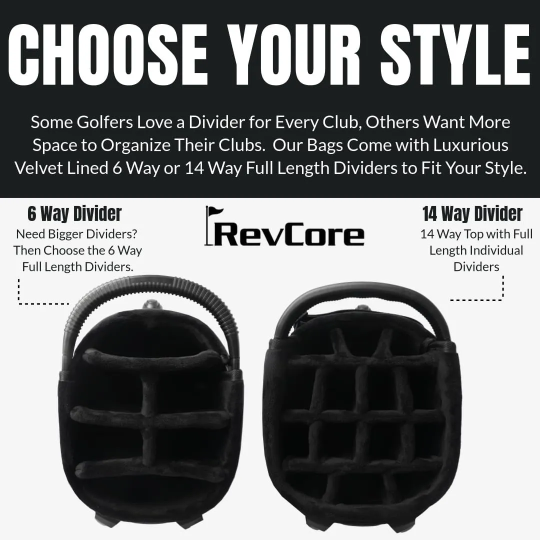 CaddyDaddy RevCore Hybrid Luxury Golf Stand Bag, Tour Grade Synthetic Leather, 14 Way or 6 Way Dividers, 2 Cooler Pockets, Magnetic Felt-Lined Pocket