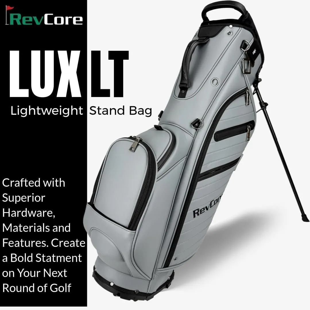 CaddyDaddy RevCore LT Lightweight Lux Stand Bag for Men and Women Golfers, Synthetic Leather, 5.5lbs, 6 Pockets, 5-Way Full Length Divider, Insulated Cooler Pocket, Rain Hood, Golf Club Bag