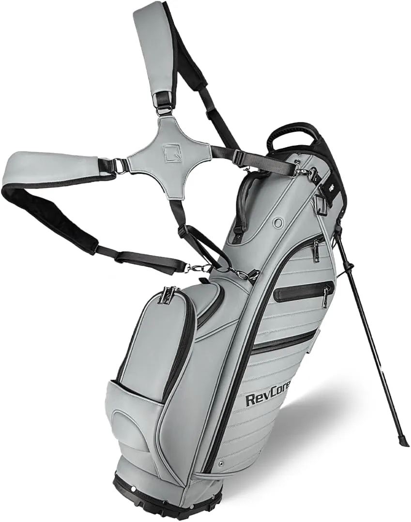 CaddyDaddy RevCore LT Lightweight Lux Stand Bag for Men and Women Golfers, Synthetic Leather, 5.5lbs, 6 Pockets, 5-Way Full Length Divider, Insulated Cooler Pocket, Rain Hood, Golf Club Bag