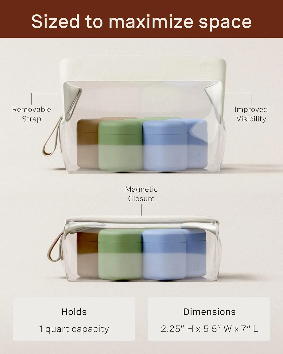 Cadence Parcel - Clear Dopp Kit with Magnetic Closure - Durable and Leak-Resistant Travel Toiletry Kit - TSA-Compliant & Modular Design - Small Hygiene Bag for Travel Essentials - 1 Qt - Ink