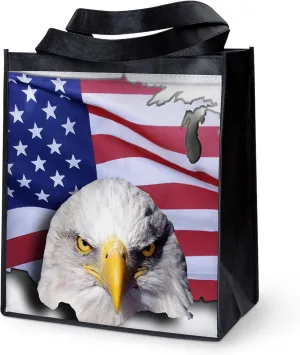 CafePress Bald Eagle Over American Reusable Grocery Tote Bag Reusable Collapsible Grocery Bag