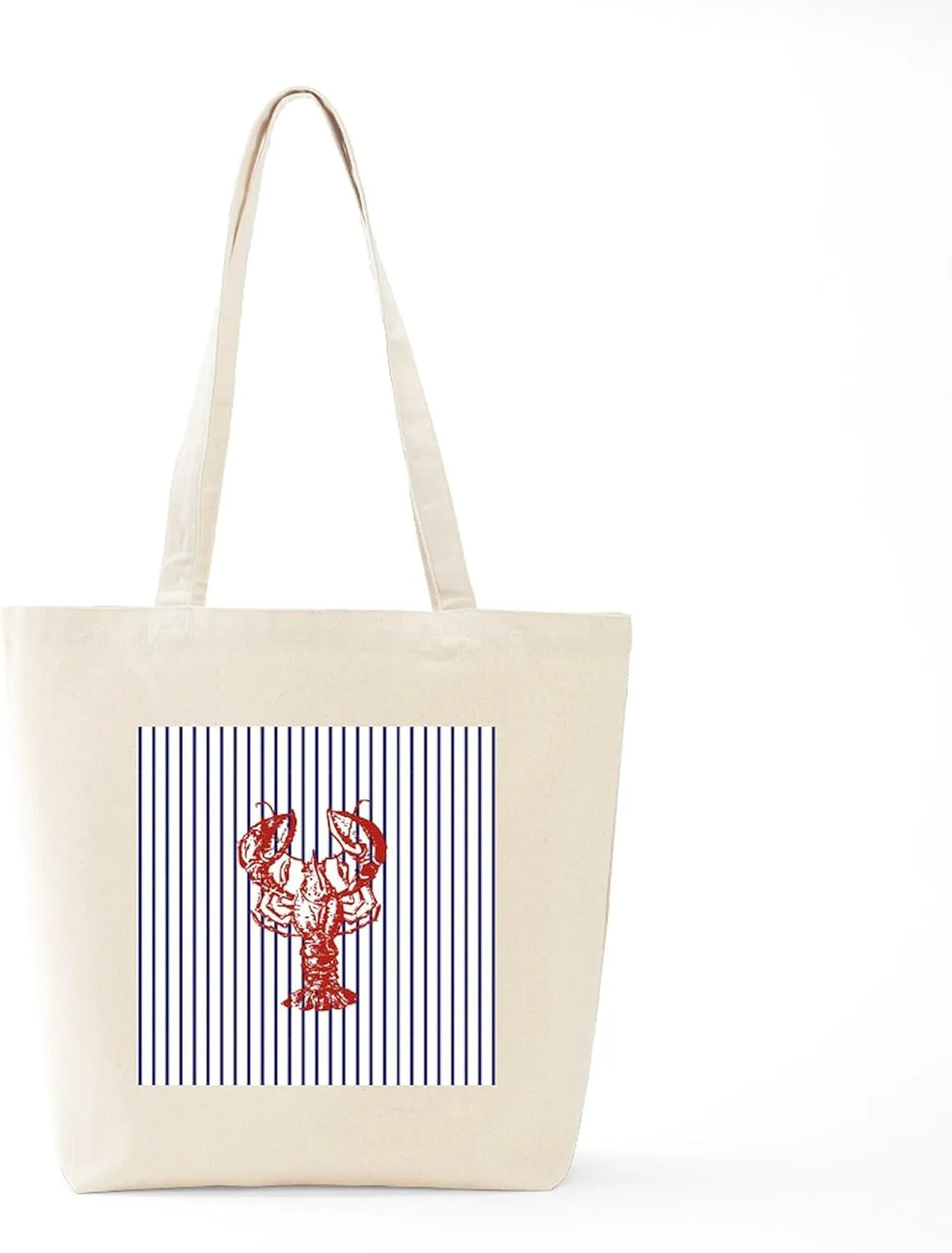 CafePress Blue Nautical Stripes Vintage Lobster Tote Bag Reusable Natural Beige Canvas Shopping Bag