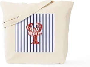 CafePress Blue Nautical Stripes Vintage Lobster Tote Bag Reusable Natural Beige Canvas Shopping Bag