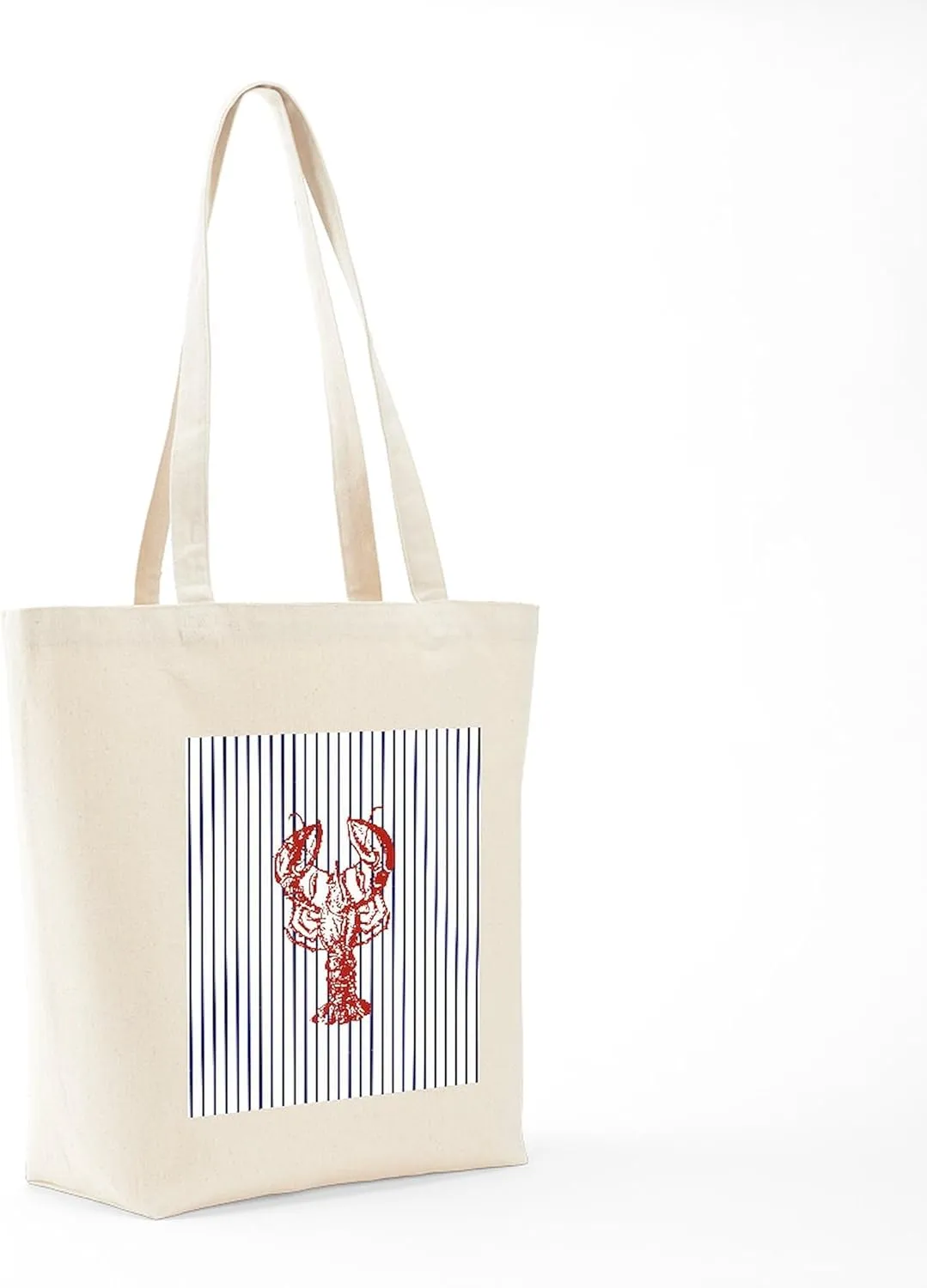 CafePress Blue Nautical Stripes Vintage Lobster Tote Bag Reusable Natural Beige Canvas Shopping Bag