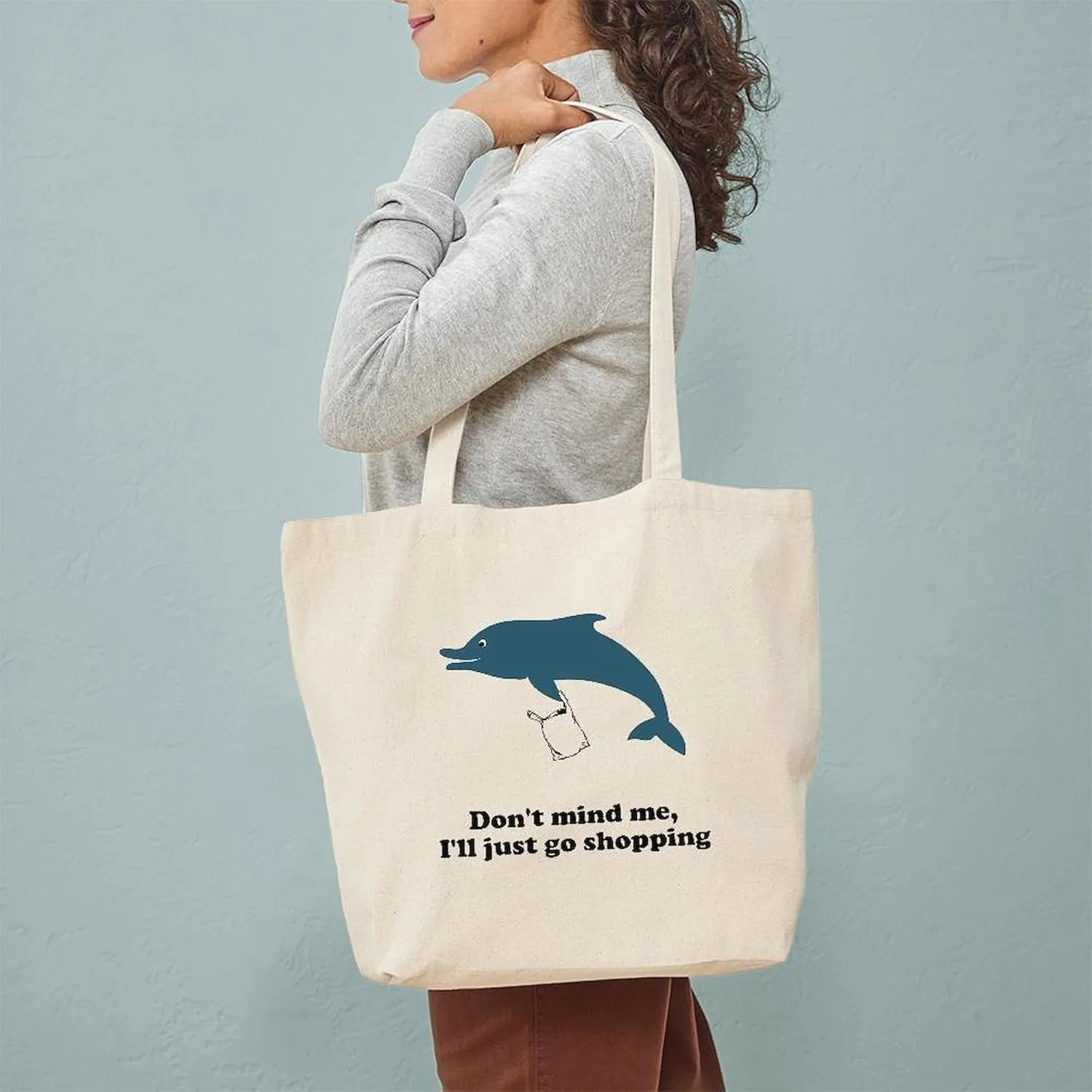 CafePress Dolphins Plastic Bags Shirt F Tote Bag Natural Canvas Tote Bag, Reusable Shopping Bag