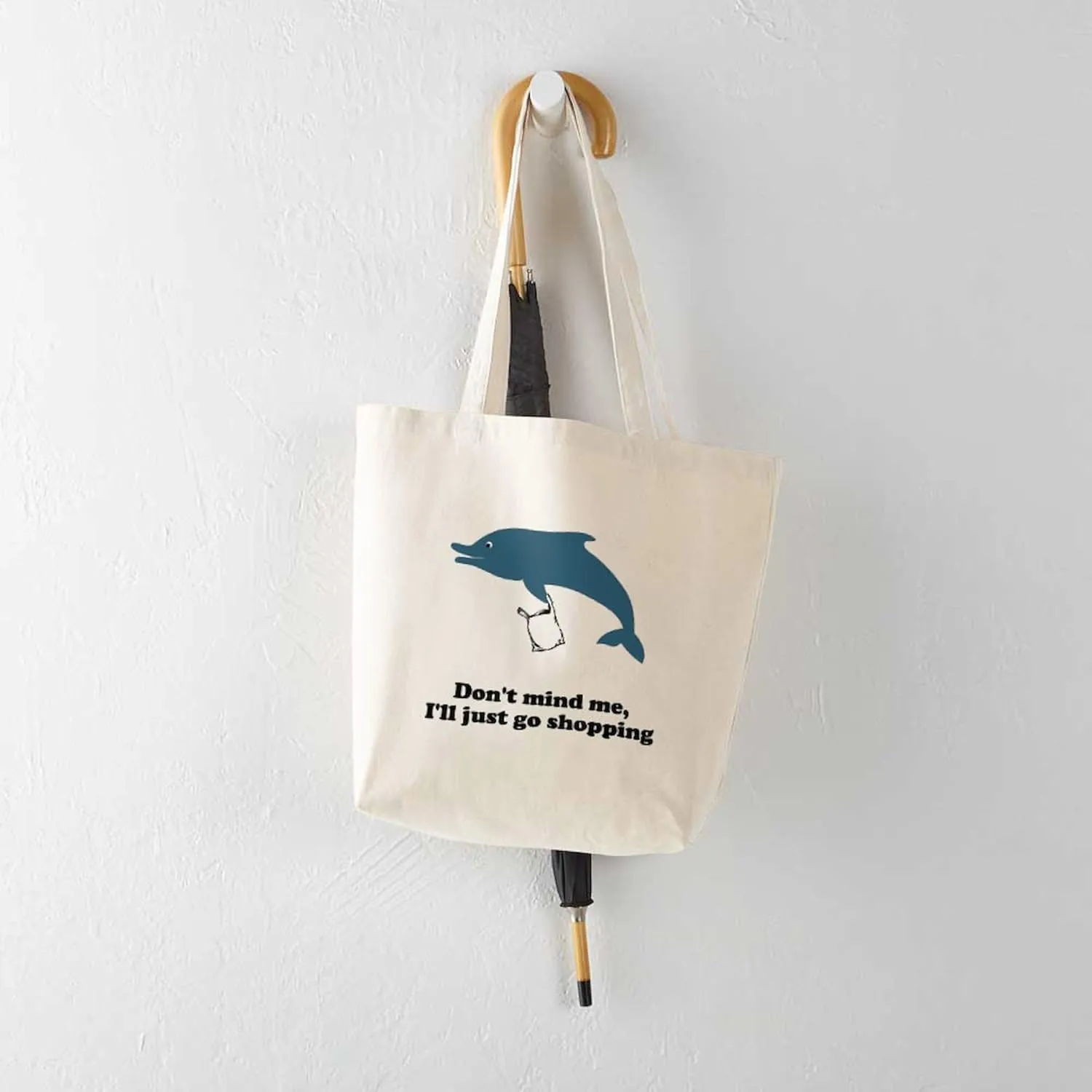 CafePress Dolphins Plastic Bags Shirt F Tote Bag Natural Canvas Tote Bag, Reusable Shopping Bag