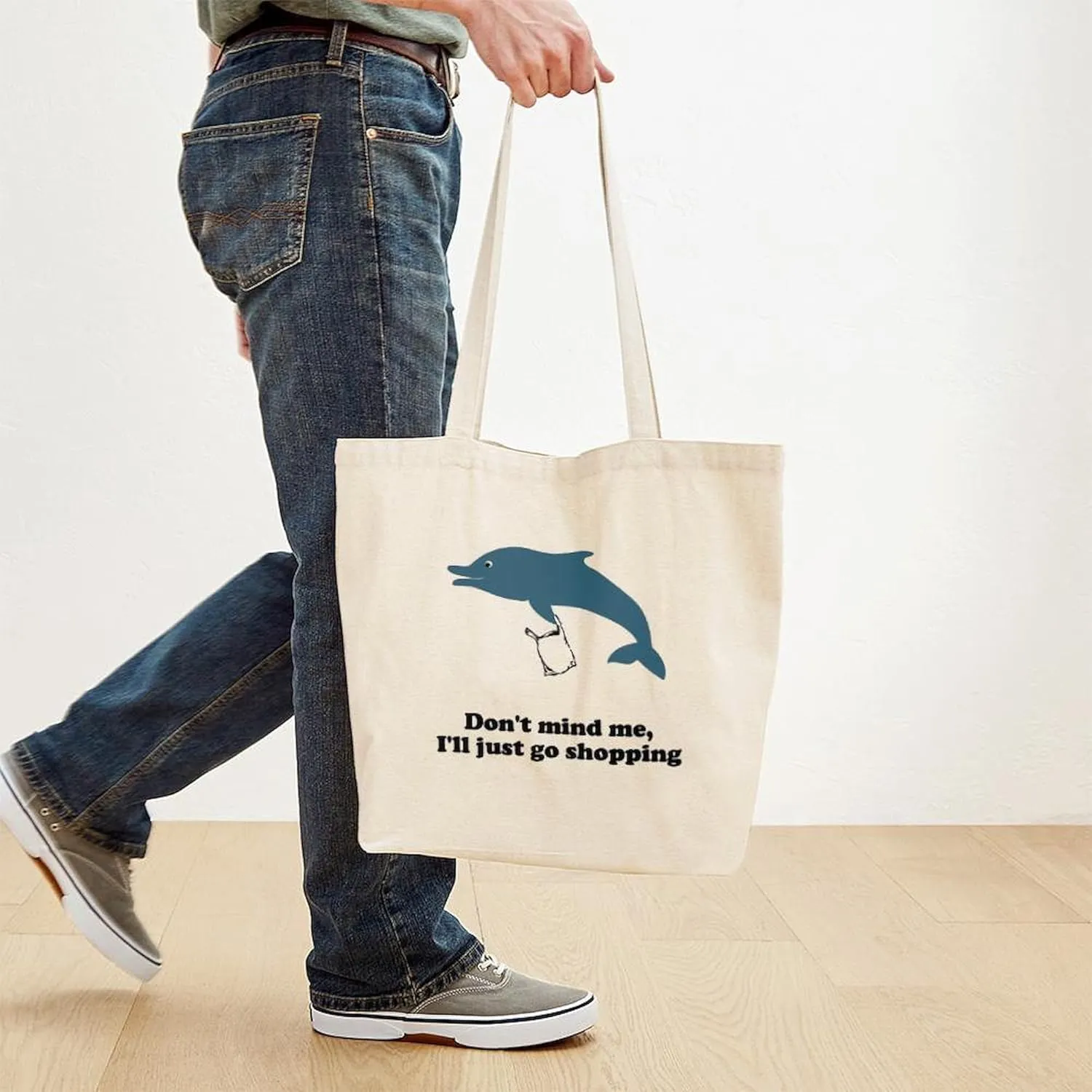 CafePress Dolphins Plastic Bags Shirt F Tote Bag Natural Canvas Tote Bag, Reusable Shopping Bag