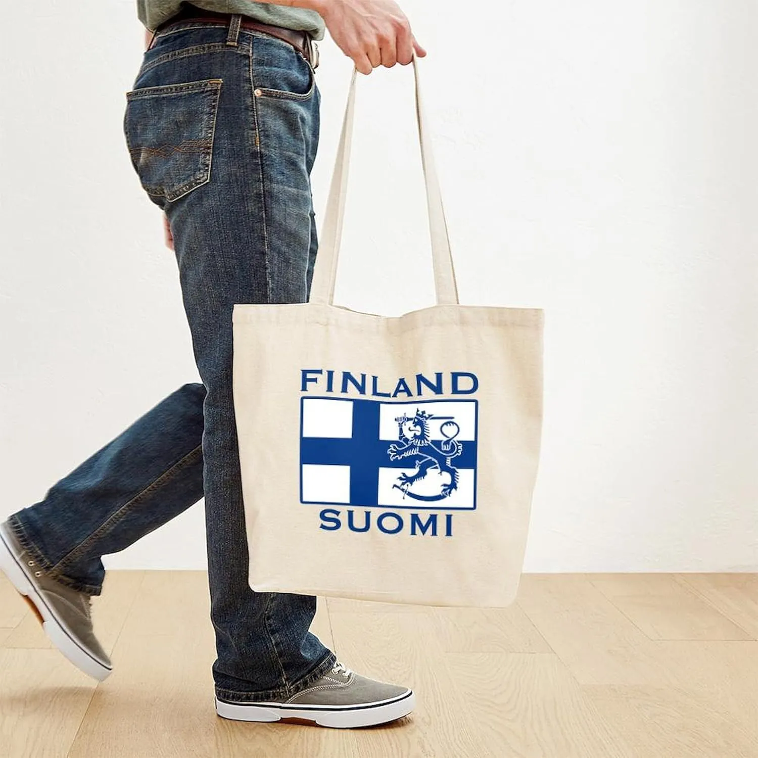 CafePress Finland Suomi Flag Tote Bag Natural Canvas Tote Bag, Reusable Shopping Bag