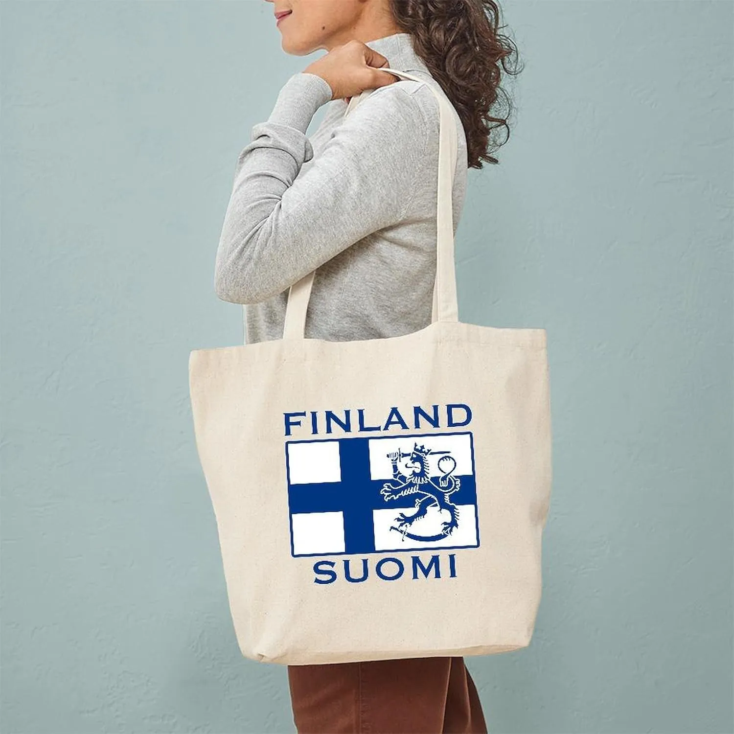 CafePress Finland Suomi Flag Tote Bag Natural Canvas Tote Bag, Reusable Shopping Bag