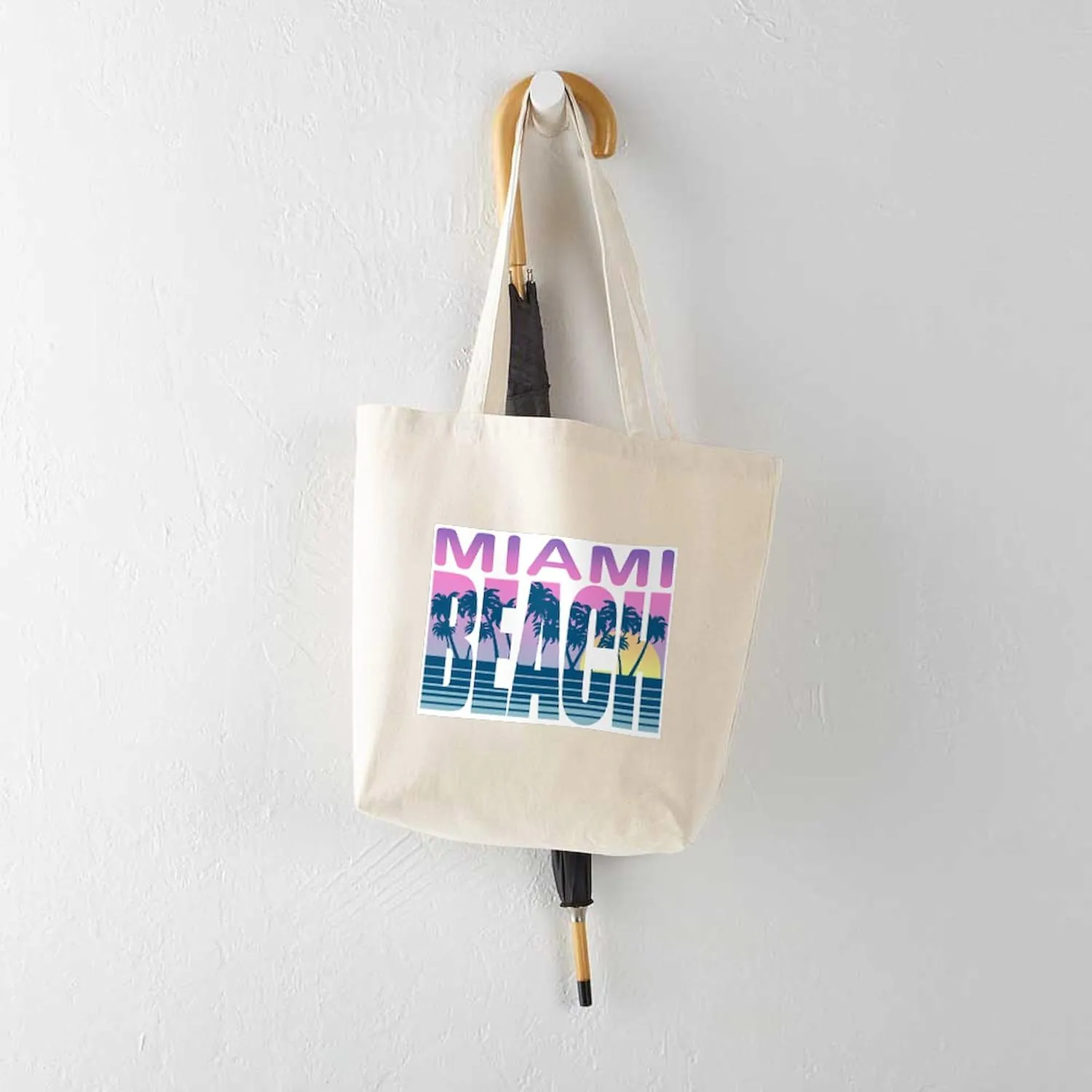 CafePress Miami Beach Tote Bag Reusable Natural Beige Canvas Shopping Bag