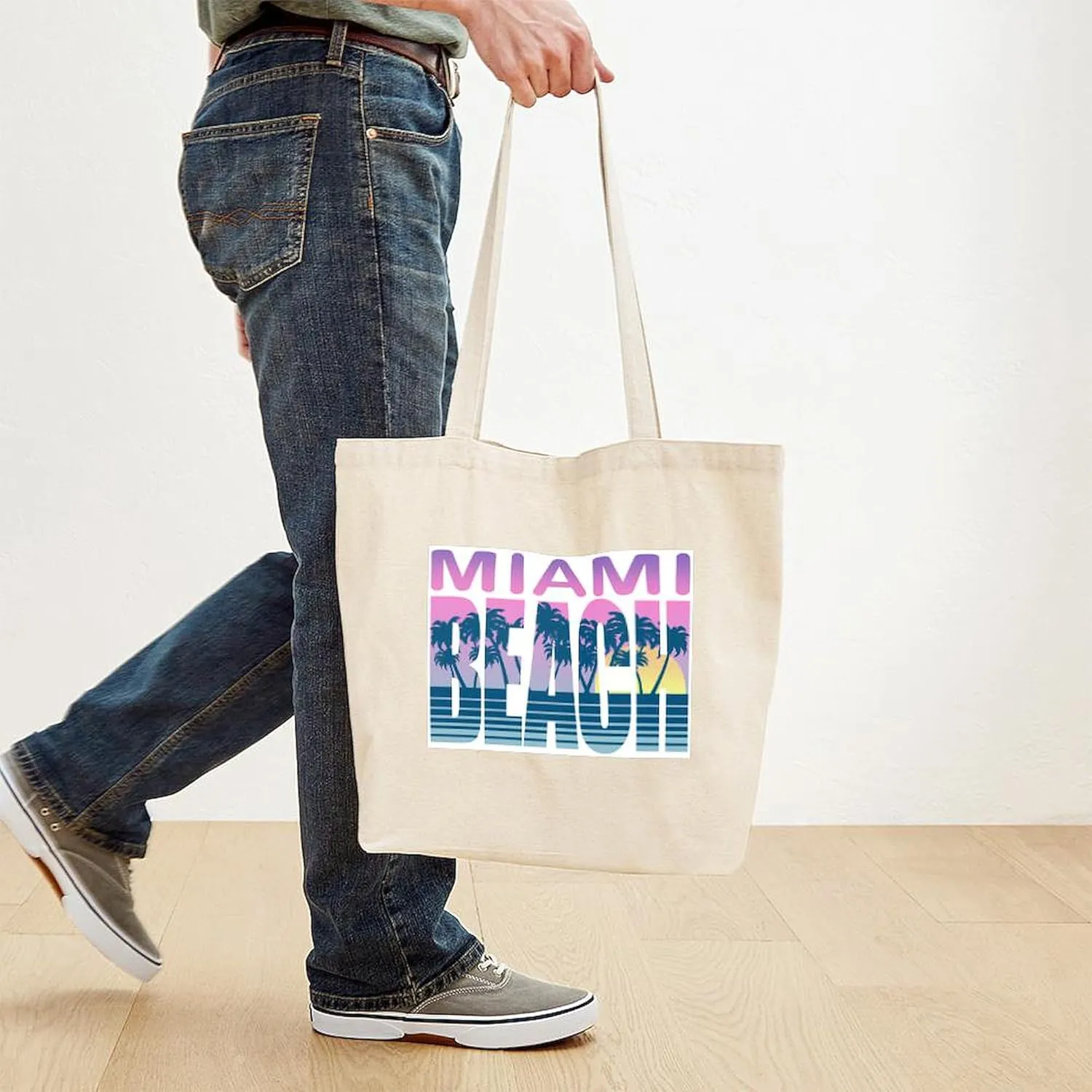 CafePress Miami Beach Tote Bag Reusable Natural Beige Canvas Shopping Bag
