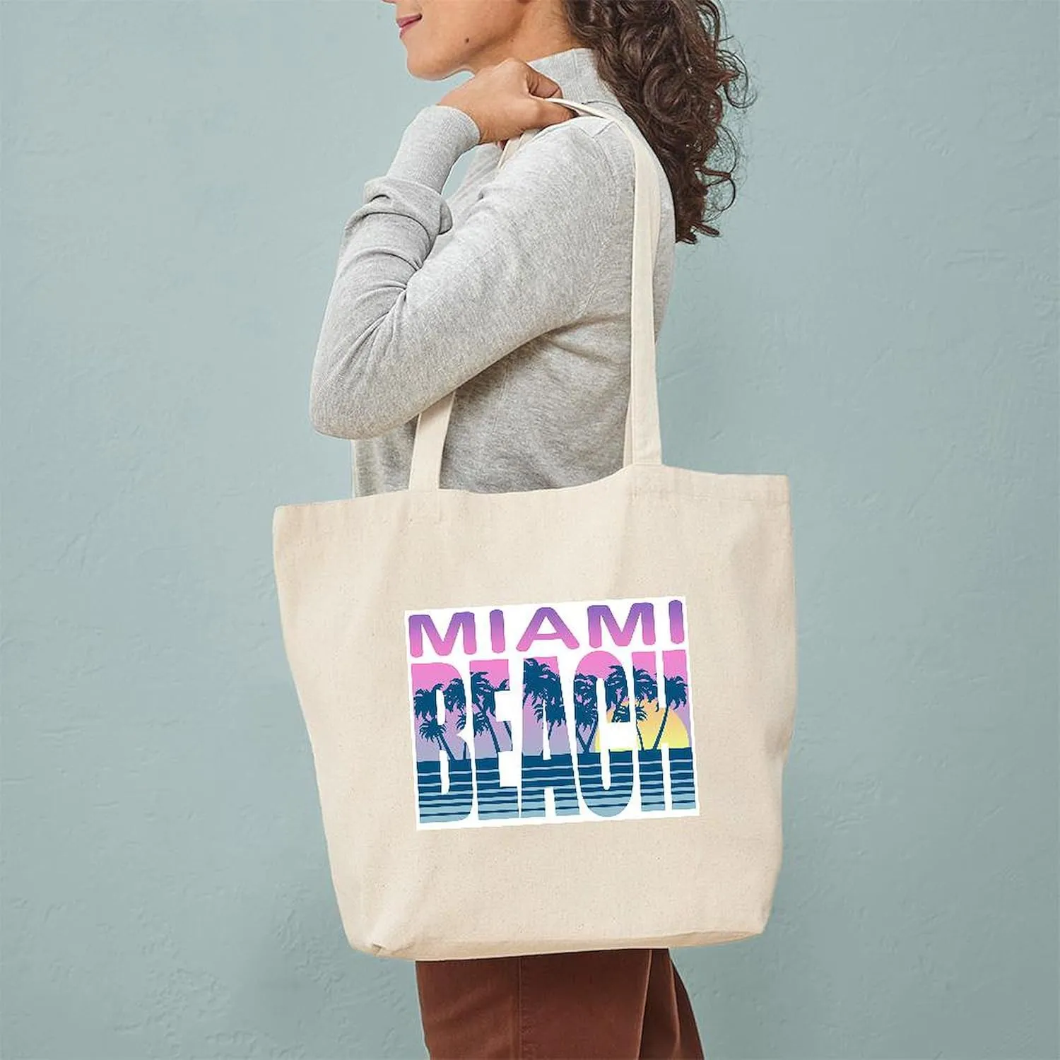CafePress Miami Beach Tote Bag Reusable Natural Beige Canvas Shopping Bag