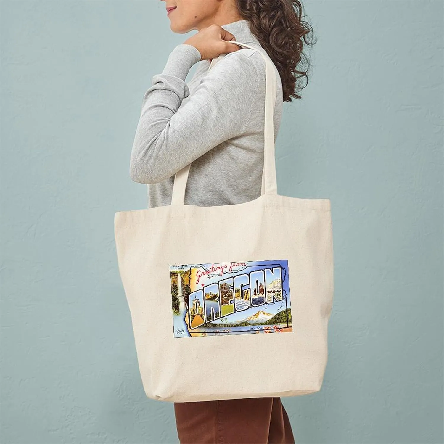 CafePress Oregon Greetings Tote Bag Reusable Natural Beige Canvas Shopping Bag