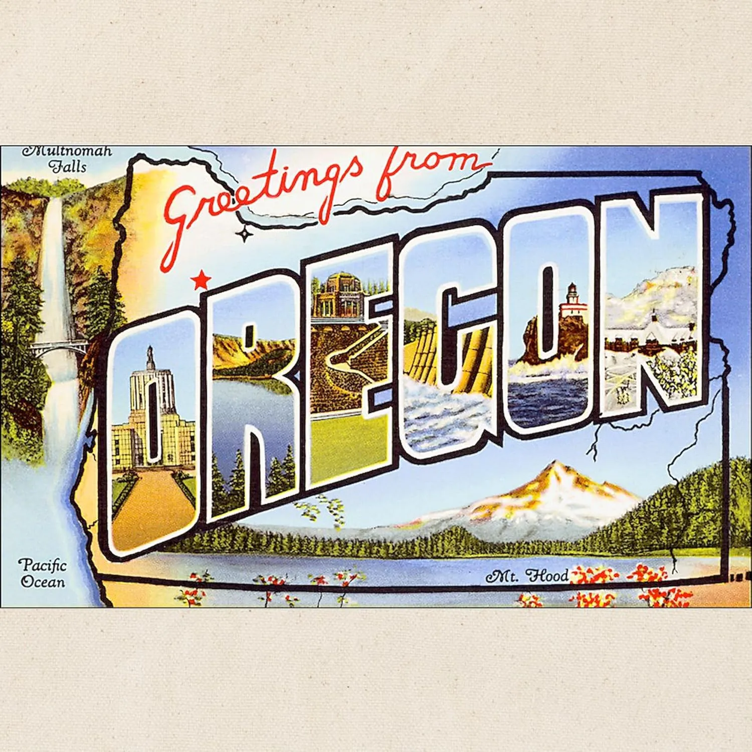 CafePress Oregon Greetings Tote Bag Reusable Natural Beige Canvas Shopping Bag