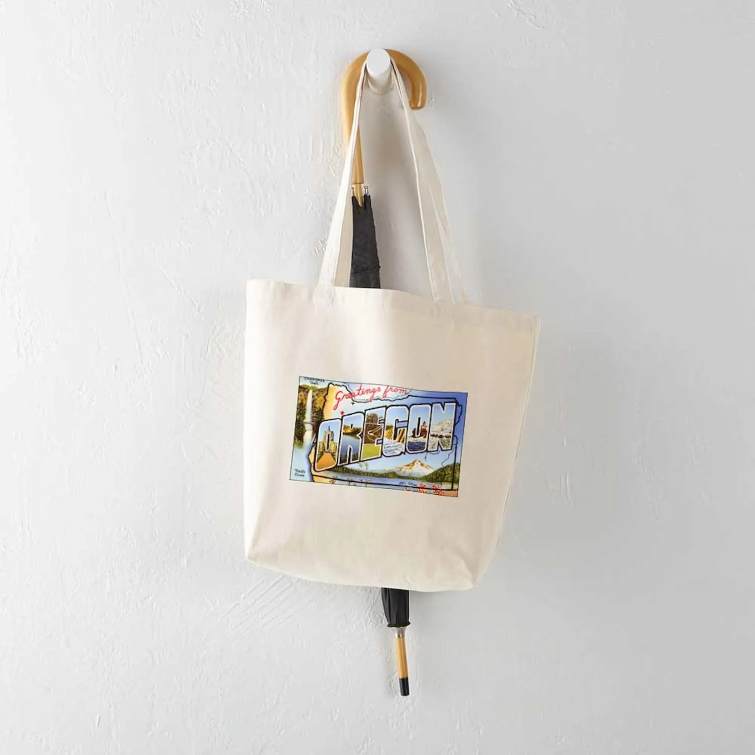 CafePress Oregon Greetings Tote Bag Reusable Natural Beige Canvas Shopping Bag