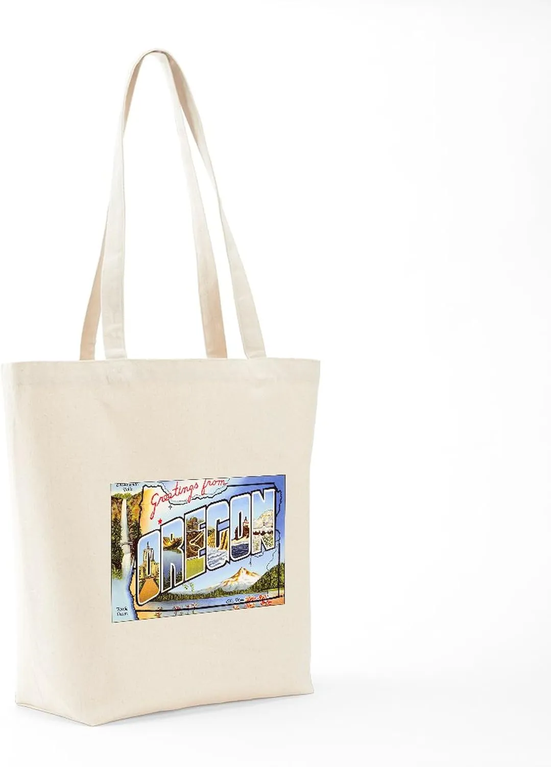 CafePress Oregon Greetings Tote Bag Reusable Natural Beige Canvas Shopping Bag