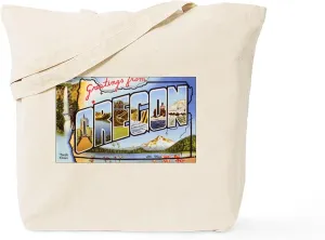CafePress Oregon Greetings Tote Bag Reusable Natural Beige Canvas Shopping Bag