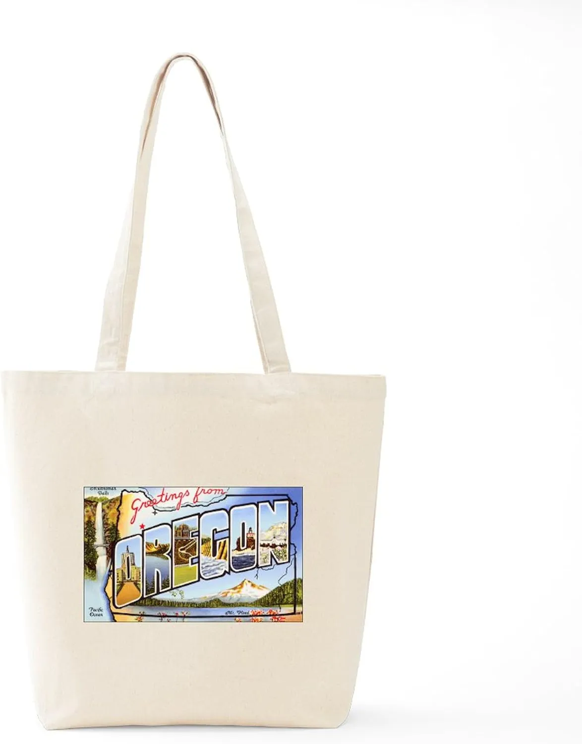 CafePress Oregon Greetings Tote Bag Reusable Natural Beige Canvas Shopping Bag