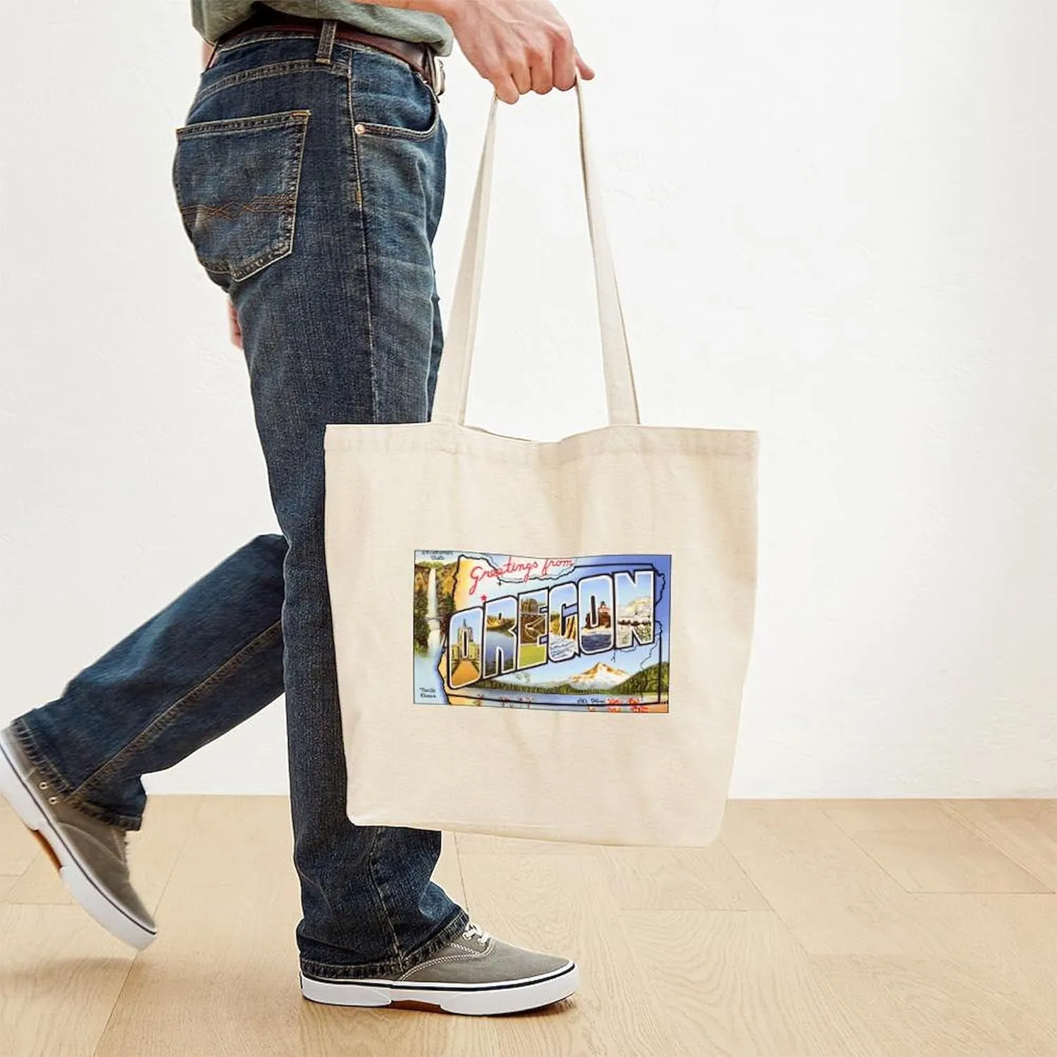 CafePress Oregon Greetings Tote Bag Reusable Natural Beige Canvas Shopping Bag