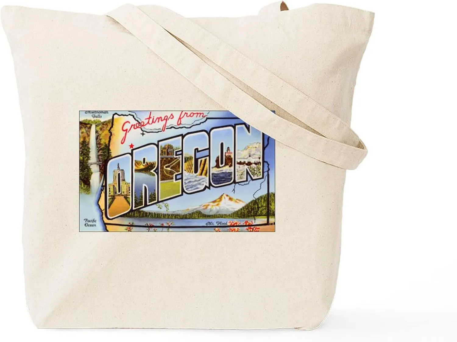 CafePress Oregon Greetings Tote Bag Reusable Natural Beige Canvas Shopping Bag