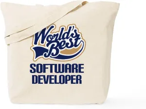 CafePress Software Developer (Worlds Best) Tote Bag Reusable Natural Beige Canvas Shopping Bag