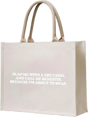 Call Me Benefits Canvas Reusable Grocery Bags,15.7 x 13 x 5.1 Inches Canvas Tote Bag with Handles,Canvas Shopping Bags & Washable Eco-friendly Bags