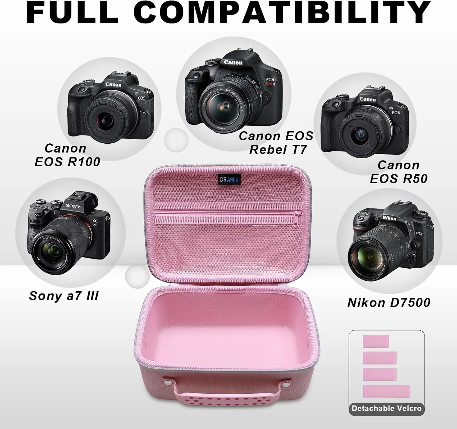Camera Case Compatible with Canon EOS Rebel T7, R100, R50, R6 Mark II, R8, R5, R7, 90D, 5D Mark IV, Sony, Nikon Cameras, Lens, Tripod, with Shoulder Strap and 4 Pcs of Dividers, Travel Pink Camera Bag