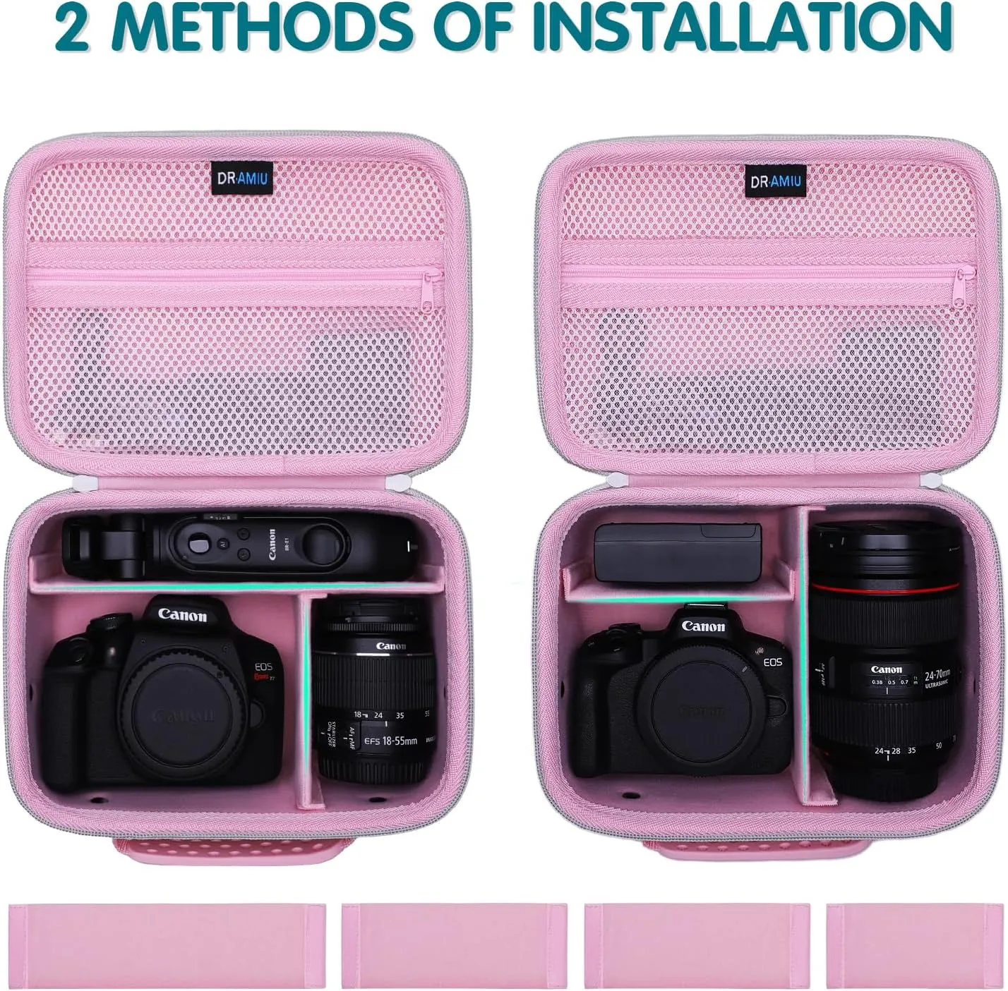 Camera Case Compatible with Canon EOS Rebel T7, R100, R50, R6 Mark II, R8, R5, R7, 90D, 5D Mark IV, Sony, Nikon Cameras, Lens, Tripod, with Shoulder Strap and 4 Pcs of Dividers, Travel Pink Camera Bag